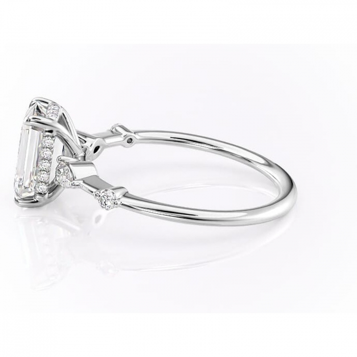 Inel de logodnă Azalea din aur Alb 14kt cu moissanite tăietură smarald – Montură cu trei pietre rafinată pentru profil mediu | Personalizează și configurează gratuit online [6]