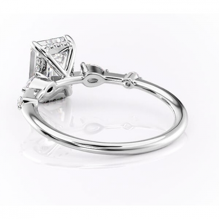 Inel de logodnă Azalea din aur Alb 14kt cu moissanite tăietură smarald – Montură cu trei pietre rafinată pentru profil mediu | Personalizează și configurează gratuit online [4]