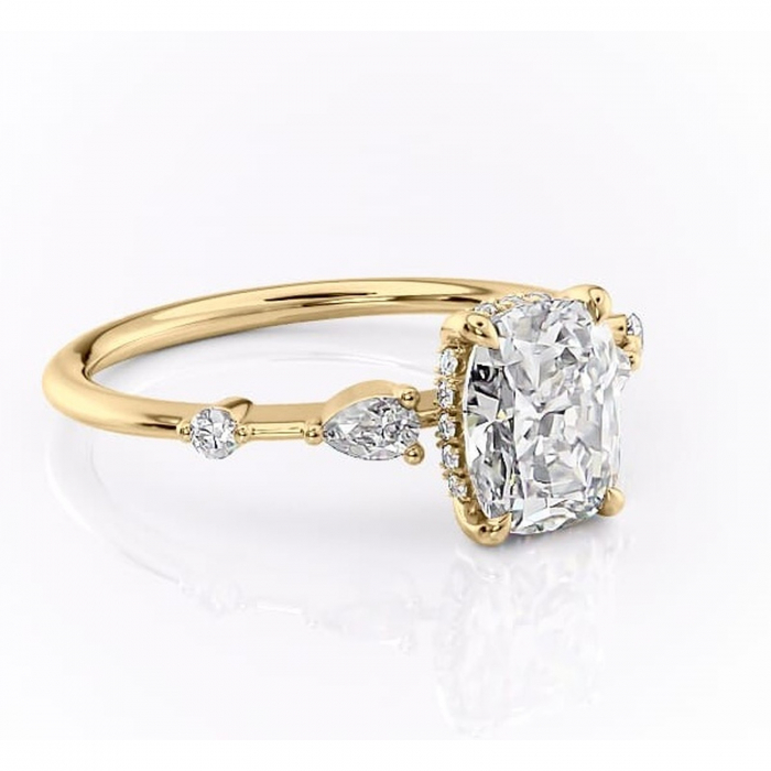 Inel de logodnă Azalea din aur Galben 14kt cu moissanite tăietură asscher – Montură cu trei pietre rafinată pentru profil mediu | Personalizează și configurează gratuit online [1]