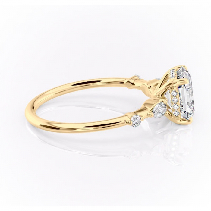 Inel de logodnă Azalea din aur Galben 18kt cu moissanite tăietură asscher – Montură cu trei pietre rafinată pentru profil mediu | Personalizează și configurează gratuit online [2]