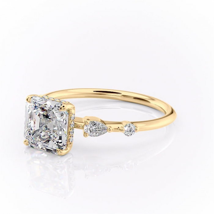 Inel de logodnă Azalea din aur Galben 18kt cu moissanite tăietură asscher – Montură cu trei pietre rafinată pentru profil mediu | Personalizează și configurează gratuit online [7]