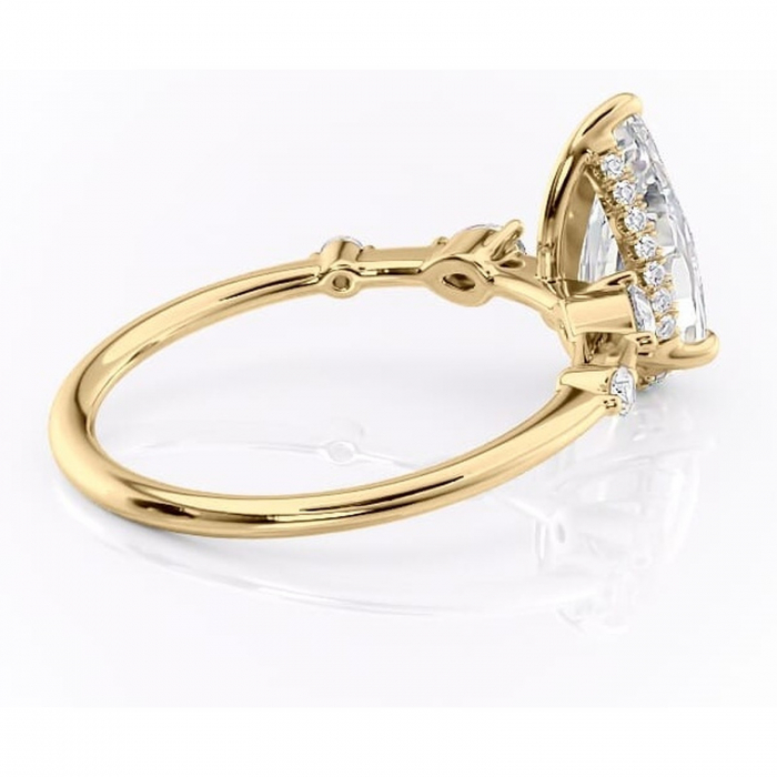 Inel de logodnă Azalea din aur Galben 14kt cu moissanite tăietură pară – Montură cu trei pietre rafinată pentru profil mediu | Personalizează și configurează gratuit online [3]