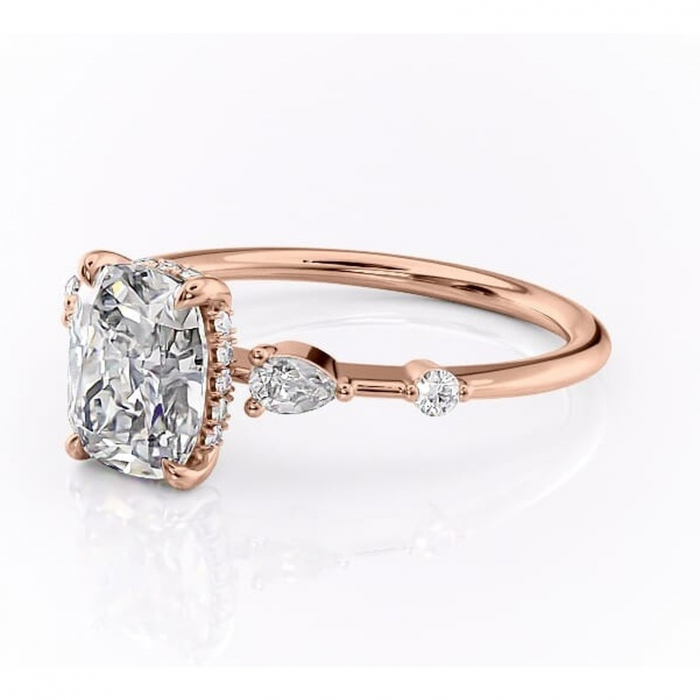 Inel de logodnă Azalea din aur Rose 14kt cu moissanite tăietură asscher – Montură cu trei pietre rafinată pentru profil mediu | Personalizează și configurează gratuit online [7]