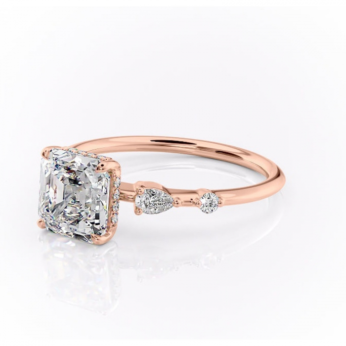 Inel de logodnă Azalea din aur Rose 14kt cu moissanite tăietură asscher – Montură cu trei pietre rafinată pentru profil mediu | Personalizează și configurează gratuit online [7]