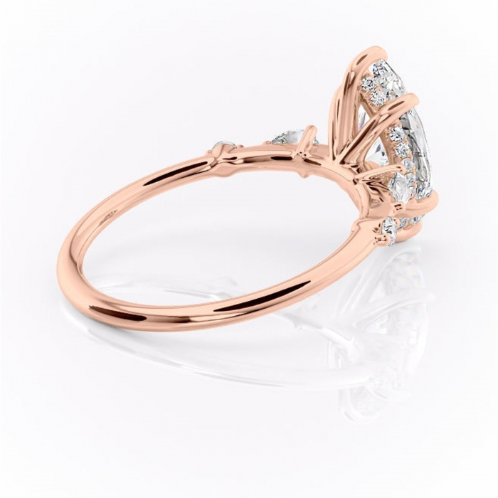 Inel de logodnă Azalea din aur Rose 18kt cu moissanite tăietură marquise – Montură cu trei pietre rafinată pentru profil mediu | Personalizează și configurează gratuit online [3]