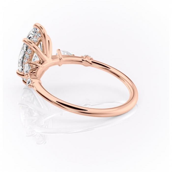 Inel de logodnă Azalea din aur Rose 18kt cu moissanite tăietură marquise – Montură cu trei pietre rafinată pentru profil mediu | Personalizează și configurează gratuit online [5]
