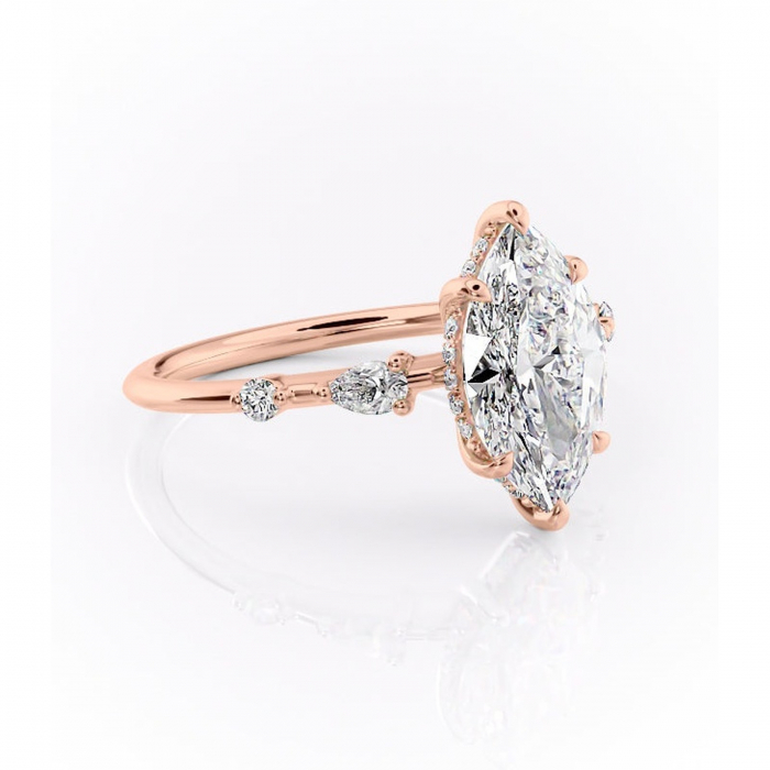 Inel de logodnă Azalea din aur Rose 18kt cu moissanite tăietură marquise – Montură cu trei pietre rafinată pentru profil mediu | Personalizează și configurează gratuit online [1]