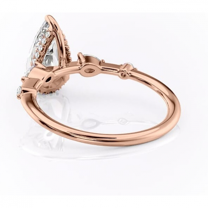 Inel de logodnă Azalea din aur Rose 18kt cu moissanite tăietură pară – Montură cu trei pietre rafinată pentru profil mediu | Personalizează și configurează gratuit online [4]