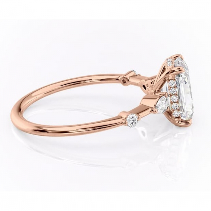 Inel de logodnă Azalea din aur Rose 14kt cu moissanite tăietură radiantă – Montură cu trei pietre rafinată pentru profil mediu | Personalizează și configurează gratuit online [2]