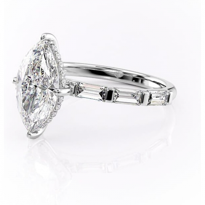 Inel de logodnă Beatrice din aur Alb 14kt cu moissanite tăietură marquise – Montură cu canal rafinată pentru profil înalt | Personalizează și configurează gratuit online [7]