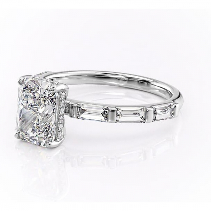 Inel de logodnă Beatrice din aur Alb 14kt cu moissanite tăietură radiantă – Montură cu canal rafinată pentru profil înalt | Personalizează și configurează gratuit online [7]