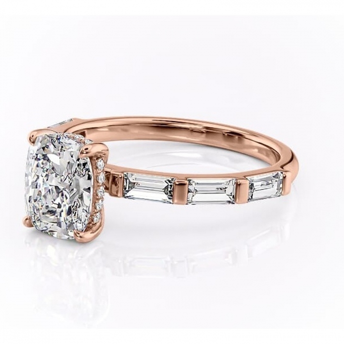 Inel de logodnă Beatrice din aur Rose 14kt cu moissanite tăietură asscher – Montură cu canal rafinată pentru profil înalt | Personalizează și configurează gratuit online [7]
