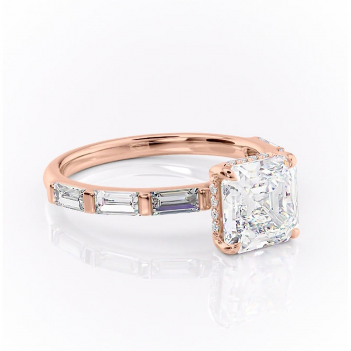 Inel de logodnă Beatrice din aur Rose 14kt cu moissanite tăietură asscher – Montură cu canal rafinată pentru profil înalt | Personalizează și configurează gratuit online [1]
