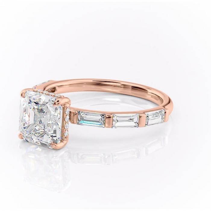 Inel de logodnă Beatrice din aur Rose 14kt cu moissanite tăietură asscher – Montură cu canal rafinată pentru profil înalt | Personalizează și configurează gratuit online [7]