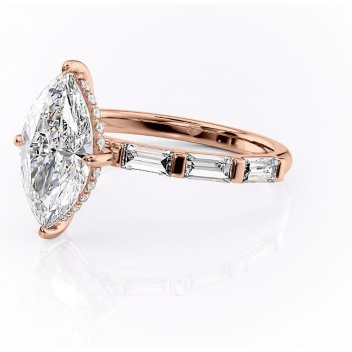 Inel de logodnă Beatrice din aur Rose 14kt cu moissanite tăietură marquise – Montură cu canal rafinată pentru profil înalt | Personalizează și configurează gratuit online [7]