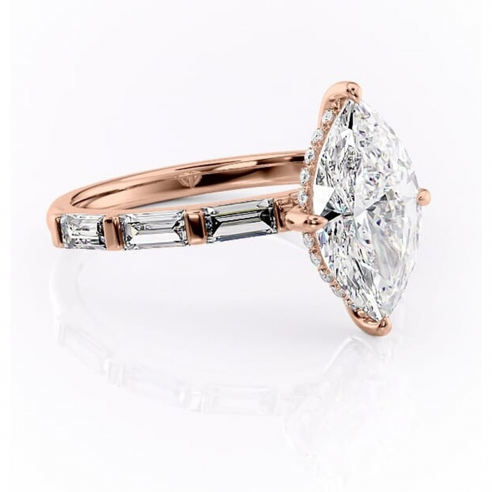 Inel de logodnă Beatrice din aur Rose 14kt cu moissanite tăietură marquise – Montură cu canal rafinată pentru profil înalt | Personalizează și configurează gratuit online [1]