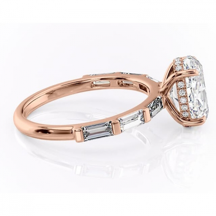 Inel de logodnă Beatrice din aur Rose 14kt cu moissanite tăietură ovală – Montură cu canal rafinată pentru profil înalt | Personalizează și configurează gratuit online [2]