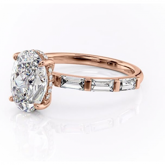 Inel de logodnă Beatrice din aur Rose 14kt cu moissanite tăietură ovală – Montură cu canal rafinată pentru profil înalt | Personalizează și configurează gratuit online [7]
