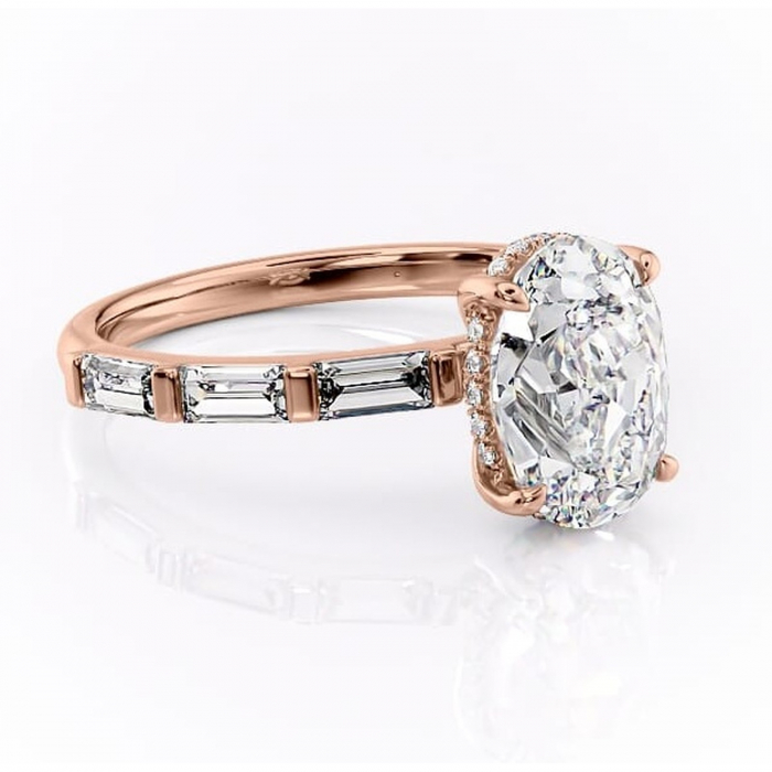 Inel de logodnă Beatrice din aur Rose 14kt cu moissanite tăietură ovală – Montură cu canal rafinată pentru profil înalt | Personalizează și configurează gratuit online [1]