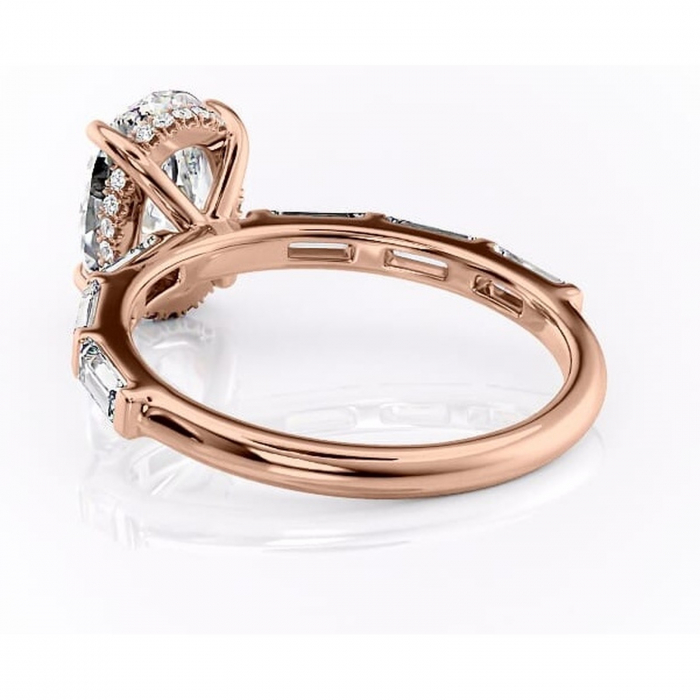 Inel de logodnă Beatrice din aur Rose 14kt cu moissanite tăietură ovală – Montură cu canal rafinată pentru profil înalt | Personalizează și configurează gratuit online [4]