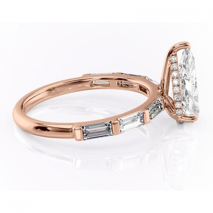 Inel de logodnă Beatrice din aur Rose 18kt cu moissanite tăietură pară – Montură cu canal rafinată pentru profil înalt | Personalizează și configurează gratuit online [2]