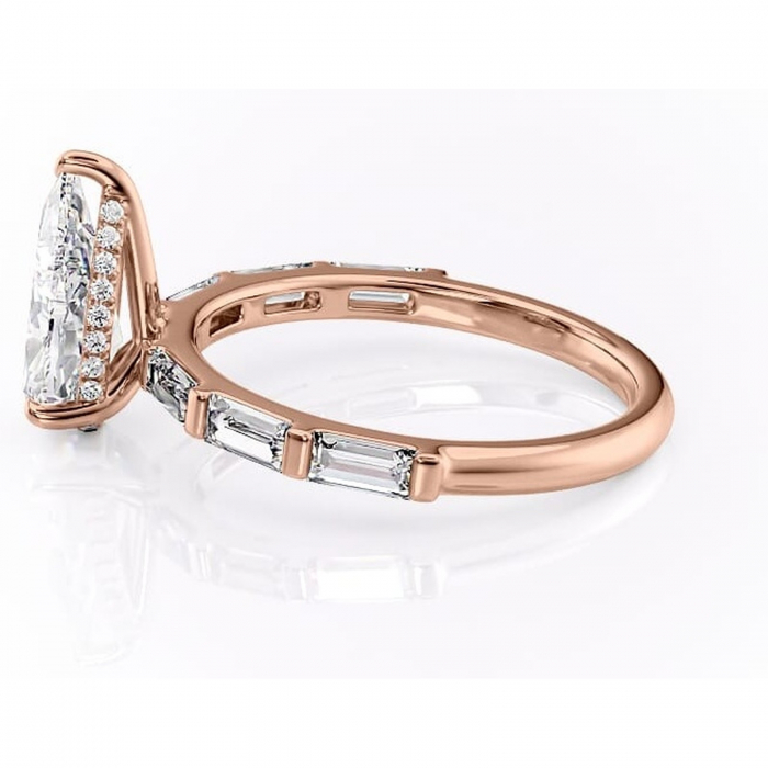 Inel de logodnă Beatrice din aur Rose 18kt cu moissanite tăietură pară – Montură cu canal rafinată pentru profil înalt | Personalizează și configurează gratuit online [6]