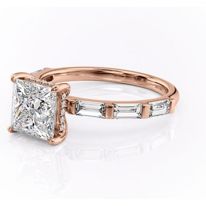 Inel de logodnă Beatrice din aur Rose 14kt cu moissanite tăietură princess – Montură cu canal rafinată pentru profil înalt | Personalizează și configurează gratuit online [7]