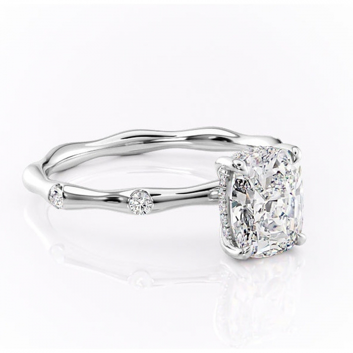 Inel de logodnă Bijou din aur Alb 14kt cu moissanite tăietură asscher – Pietre laterale rafinată pentru profil înalt | Personalizează și configurează gratuit online [1]