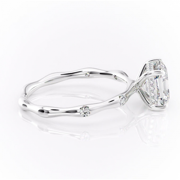 Inel de logodnă Bijou din aur Alb 14kt cu moissanite tăietură asscher – Pietre laterale rafinată pentru profil înalt | Personalizează și configurează gratuit online [2]