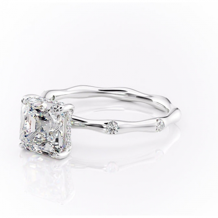 Inel de logodnă Bijou din aur Alb 14kt cu moissanite tăietură asscher – Pietre laterale rafinată pentru profil înalt | Personalizează și configurează gratuit online [7]