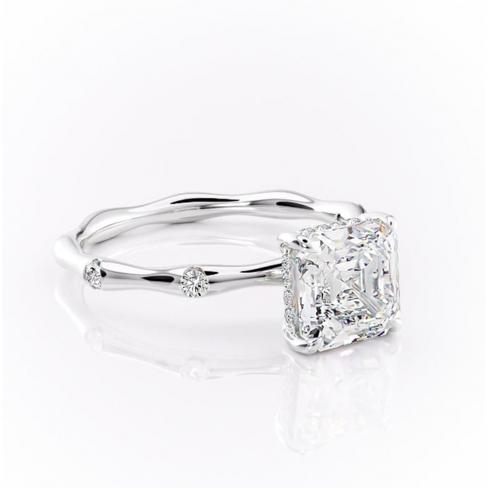 Inel de logodnă Bijou din aur Alb 14kt cu moissanite tăietură asscher – Pietre laterale rafinată pentru profil înalt | Personalizează și configurează gratuit online [1]
