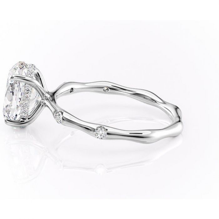 Inel de logodnă Bijou din aur Alb 14kt cu moissanite tăietură ovală – Pietre laterale rafinată pentru profil înalt | Personalizează și configurează gratuit online [6]