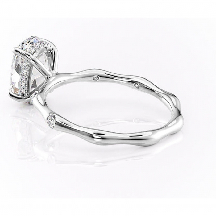 Inel de logodnă Bijou din aur Alb 14kt cu moissanite tăietură ovală – Pietre laterale rafinată pentru profil înalt | Personalizează și configurează gratuit online [5]