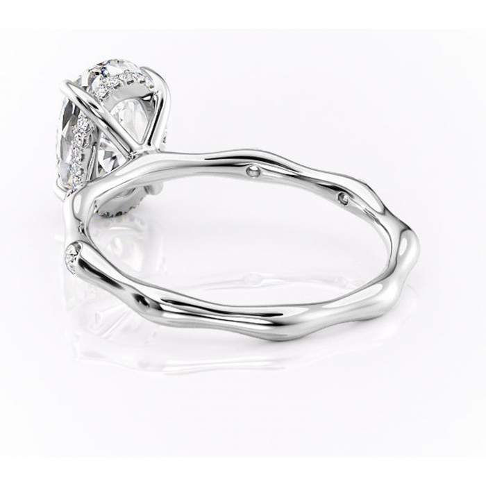 Inel de logodnă Bijou din aur Alb 14kt cu moissanite tăietură ovală – Pietre laterale rafinată pentru profil înalt | Personalizează și configurează gratuit online [4]