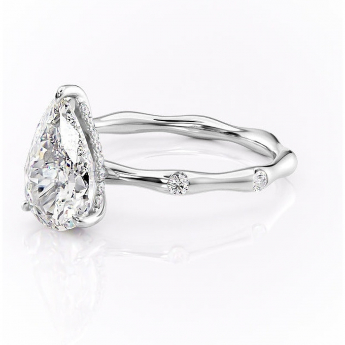 Inel de logodnă Bijou din aur Alb 14kt cu moissanite tăietură pară – Pietre laterale rafinată pentru profil înalt | Personalizează și configurează gratuit online [7]