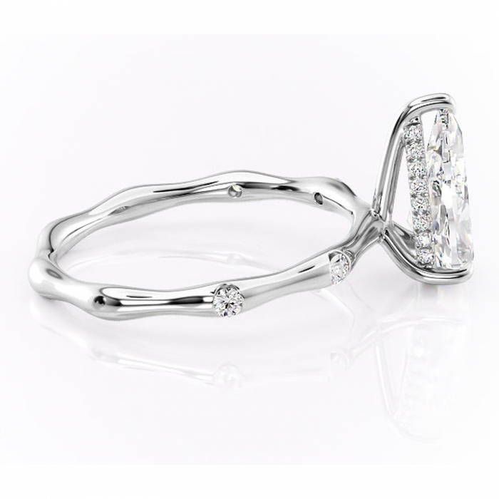 Inel de logodnă Bijou din aur Alb 14kt cu moissanite tăietură pară – Pietre laterale rafinată pentru profil înalt | Personalizează și configurează gratuit online [2]