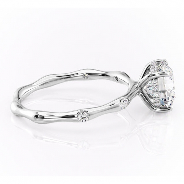 Inel de logodnă Bijou din aur Alb 14kt cu moissanite tăietură rotundă – Pietre laterale rafinată pentru profil înalt | Personalizează și configurează gratuit online [2]