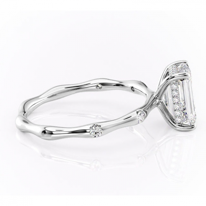 Inel de logodnă Bijou din aur Alb 14kt cu moissanite tăietură smarald – Pietre laterale rafinată pentru profil înalt | Personalizează și configurează gratuit online [2]