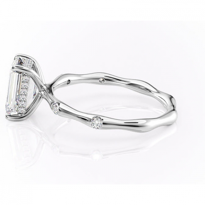 Inel de logodnă Bijou din aur Alb 14kt cu moissanite tăietură smarald – Pietre laterale rafinată pentru profil înalt | Personalizează și configurează gratuit online [6]