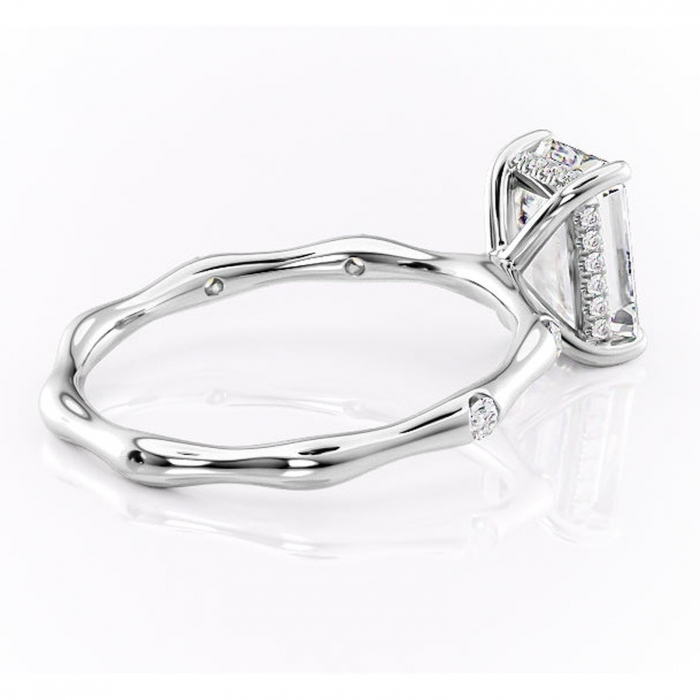 Inel de logodnă Bijou din aur Alb 14kt cu moissanite tăietură smarald – Pietre laterale rafinată pentru profil înalt | Personalizează și configurează gratuit online [3]