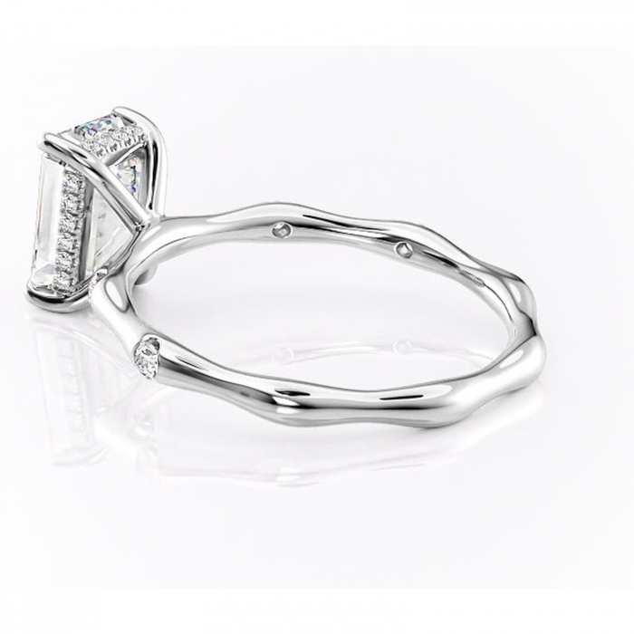 Inel de logodnă Bijou din aur Alb 14kt cu moissanite tăietură smarald – Pietre laterale rafinată pentru profil înalt | Personalizează și configurează gratuit online [5]