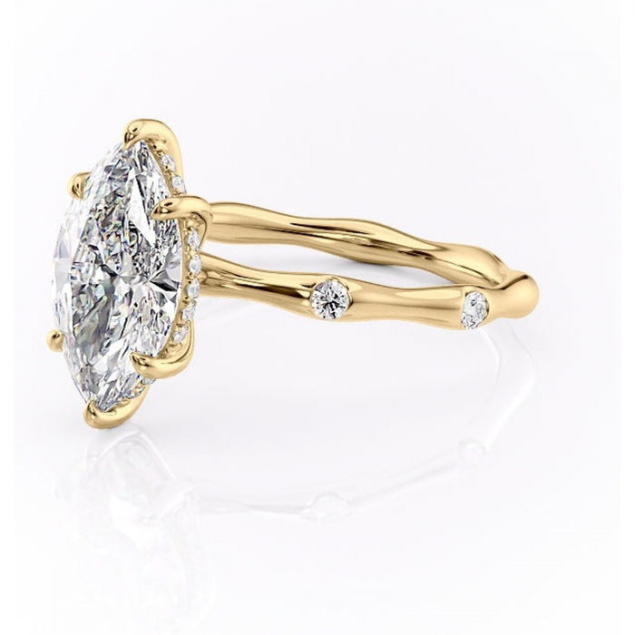 Inel de logodnă Bijou din aur Galben 14kt cu moissanite tăietură marquise – Pietre laterale rafinată pentru profil înalt | Personalizează și configurează gratuit online [7]