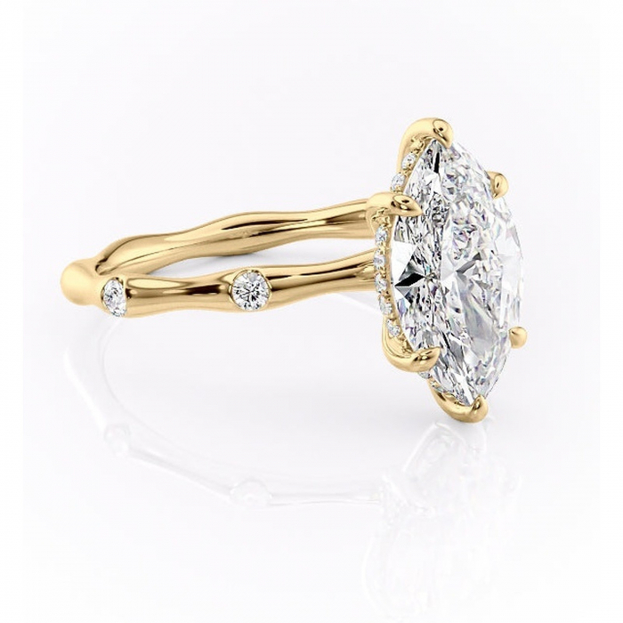 Inel de logodnă Bijou din aur Galben 14kt cu moissanite tăietură marquise – Pietre laterale rafinată pentru profil înalt | Personalizează și configurează gratuit online [1]