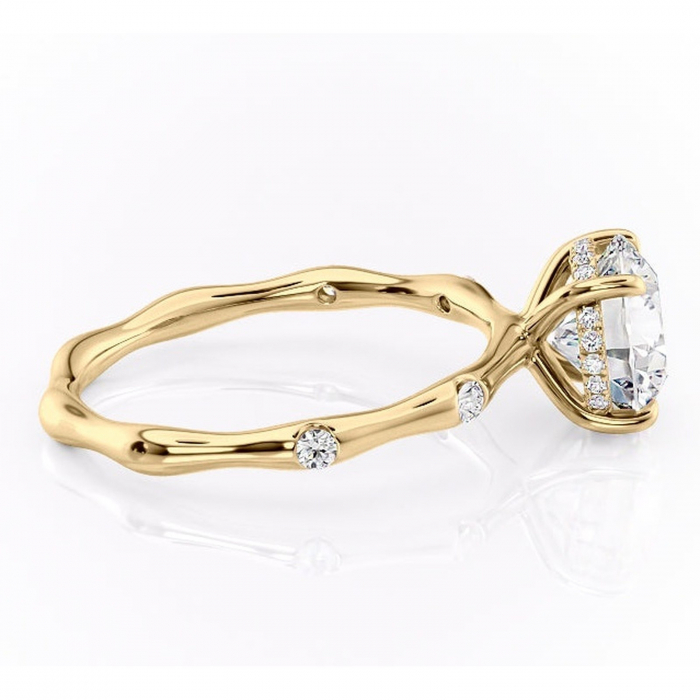 Inel de logodnă Bijou din aur Galben 14kt cu moissanite tăietură rotundă – Pietre laterale rafinată pentru profil înalt | Personalizează și configurează gratuit online [2]