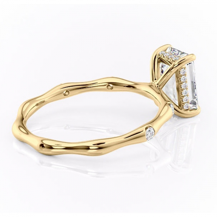 Inel de logodnă Bijou din aur Galben 14kt cu moissanite tăietură smarald – Pietre laterale rafinată pentru profil înalt | Personalizează și configurează gratuit online [3]