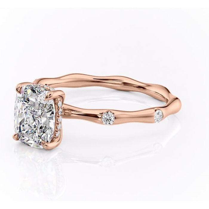 Inel de logodnă Bijou din aur Rose 14kt cu moissanite tăietură asscher – Pietre laterale rafinată pentru profil înalt | Personalizează și configurează gratuit online [7]