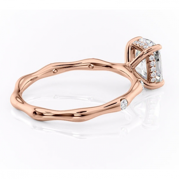 Inel de logodnă Bijou din aur Rose 14kt cu moissanite tăietură asscher – Pietre laterale rafinată pentru profil înalt | Personalizează și configurează gratuit online [3]