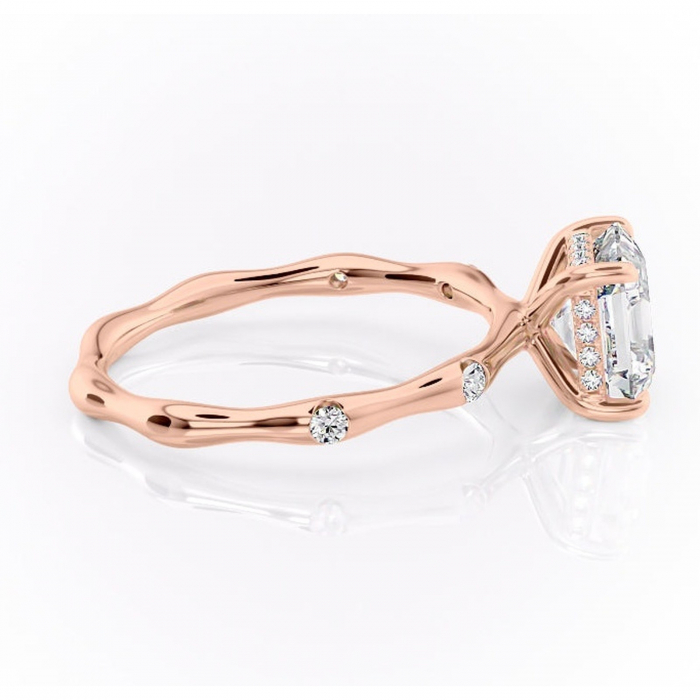 Inel de logodnă Bijou din aur Rose 14kt cu moissanite tăietură asscher – Pietre laterale rafinată pentru profil înalt | Personalizează și configurează gratuit online [2]