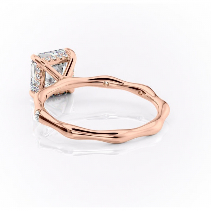 Inel de logodnă Bijou din aur Rose 14kt cu moissanite tăietură asscher – Pietre laterale rafinată pentru profil înalt | Personalizează și configurează gratuit online [4]