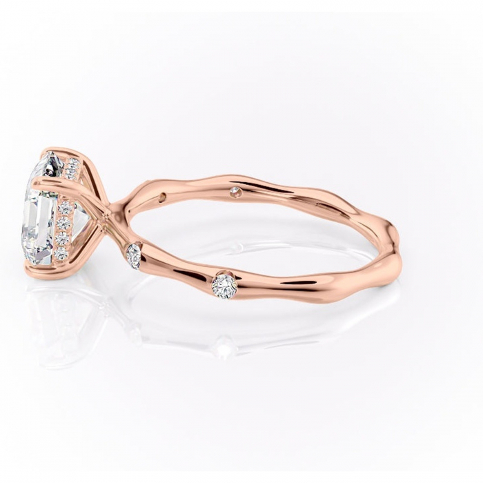Inel de logodnă Bijou din aur Rose 14kt cu moissanite tăietură asscher – Pietre laterale rafinată pentru profil înalt | Personalizează și configurează gratuit online [6]